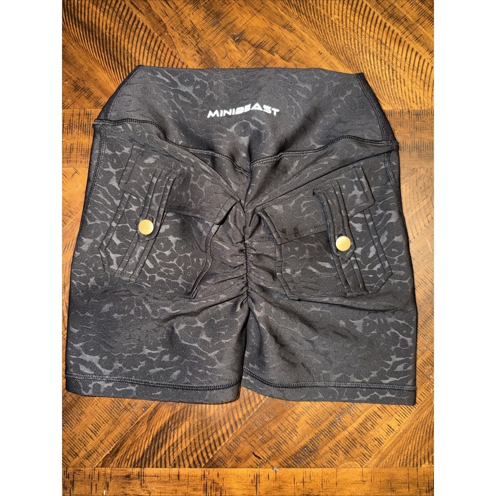 Minibeast High-Rise Black Python Print Athletic Cargo Shorts Rear Accent M